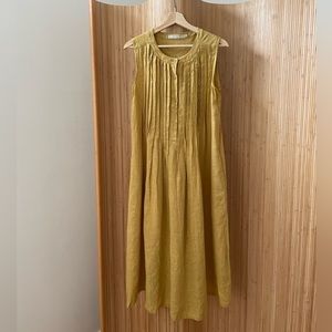 7115 by Szeki Yellow Linen Pleated Midi Dress